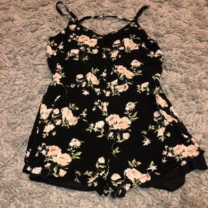 Black Floral Print Romper